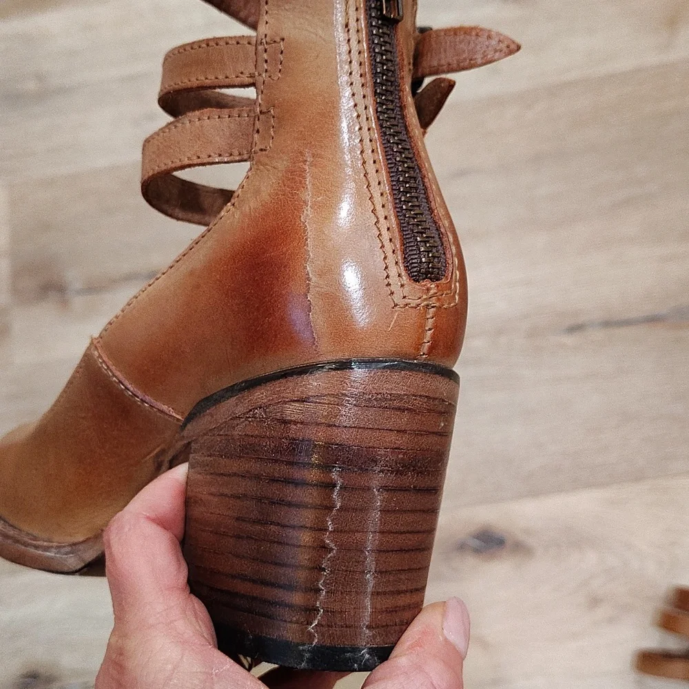 freebird Tan Leather Multi-Strap Block Heel Pumps - Picture 6 of 16